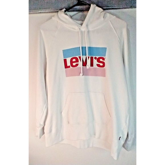 Levi's Retro White Long Sleeve Hoodie, Drawstring, Colorblock Logo, Unisex S - Picture 2 of 13